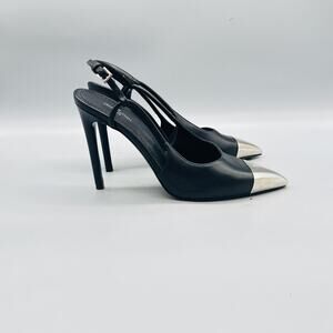 Louis Vuitton Shoes Womens 6.5 Black Leather Cap Toe Slingback Stiletto Heels